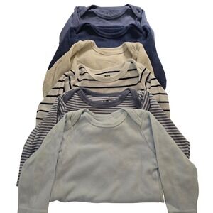 HB Baby Boys Long Sleeve Bodysuits 6 Pack Blue Navy Stripe Cream Set 6-9 Month